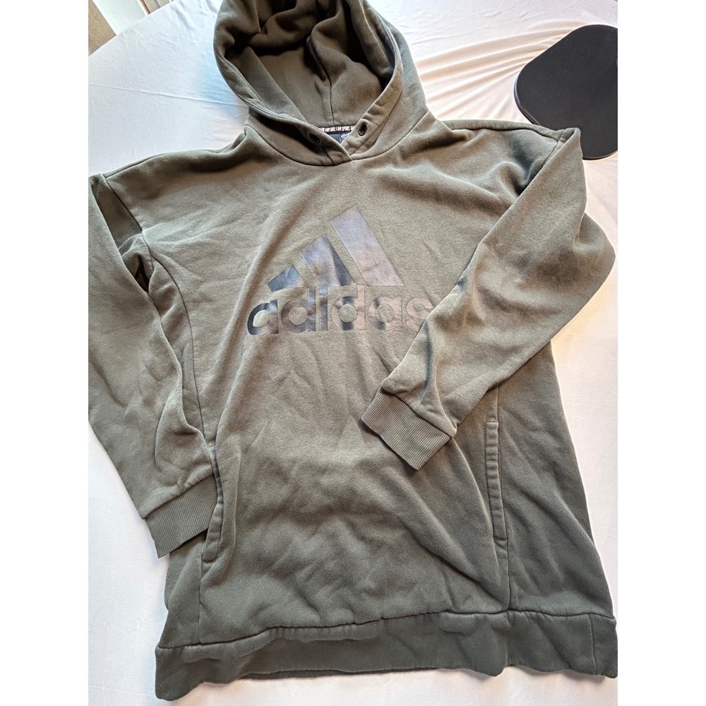 Adidas Mens Olive Green Fleece Graphic Logo Hoodie Size Small Pullover